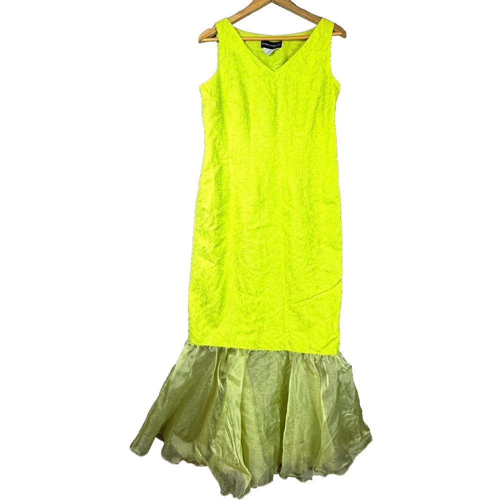 Vintage Donna Morgan‎ Mermaid Maxi Dress Womens 10 Green Linen V Neck Flare Hem